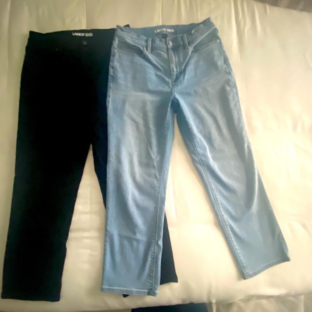 2 pairs, LIKE NEW Land’s End Cropped Straight Leg High Rise Jeans, Blue …